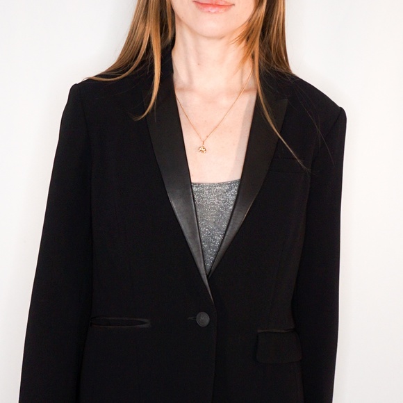 RAG & BONE Black Lamb Leather Trim Blazer Jacket - Picture 2 of 8